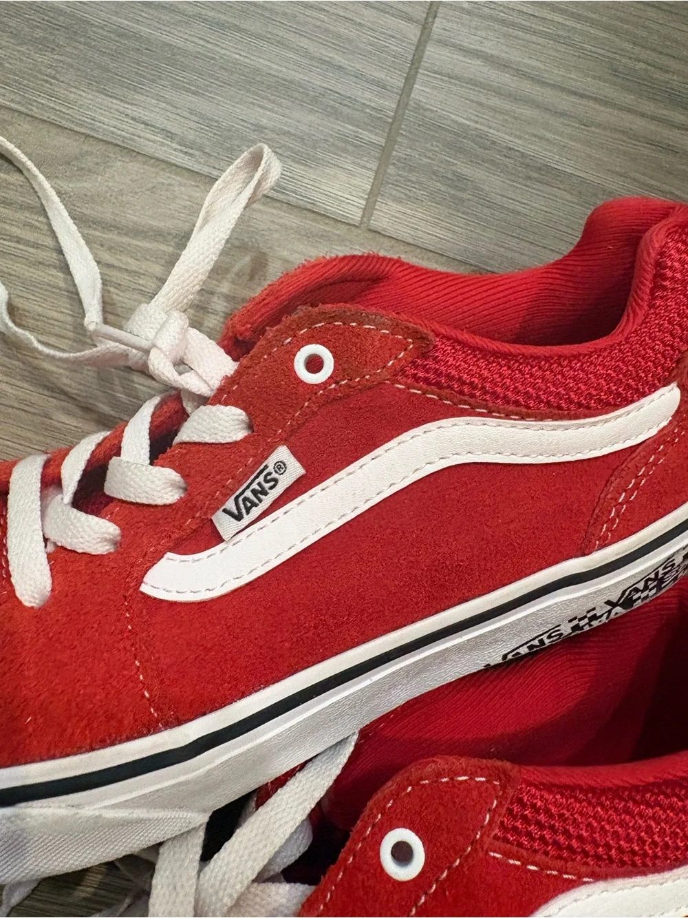 Vans Kids Red Low-Top Sneakers with White Side Stripe